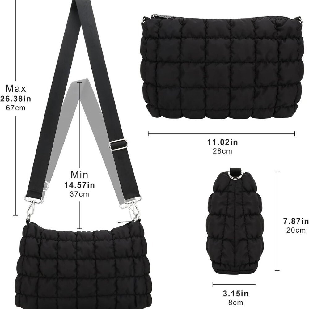 Quilted Crossbody Bag Unisex Puffer Shoulder Purse with Zipper - Picture 4 of 6